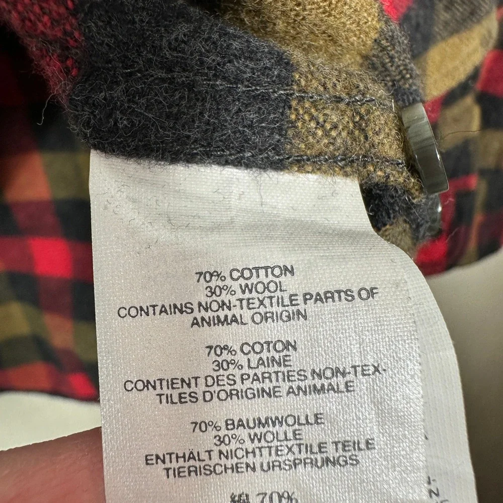 J. Crew Flannel Shirt Mens Large Red Plaid Excellent Cotton Wool Elbow Patches